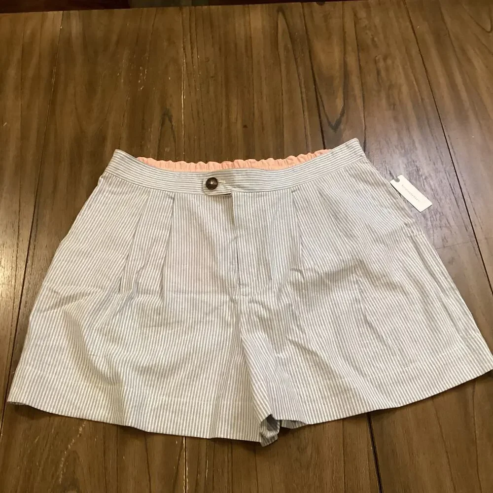 Anthropologie Seersucker Shorts Pinstripes Pleated High Waisted Blue White XL - Picture 2 of 10